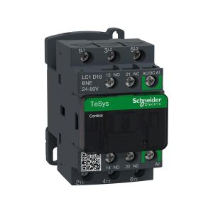 Contactor 3 polos, 18 A, bobina 24-60 V AC-VDC. LC1D18BNE Schneider Electric