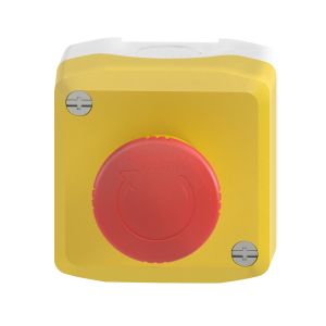 Interruptor de seguridad de emergencia, plástico, tapa amarilla, 1 pulsador de seta rojo. XALK178G Schneider Electric