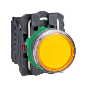 Pulsador amarillo luminoso Ø 22, retorno resorte nivelado, 24 V. XB5AW35B5 Schneider Electric
