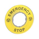 Etiqueta emergency stop 3D, idioma inglés. ZBY9320 Schneider Electric