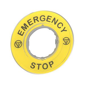 Etiqueta emergency stop 3D, idioma inglés. ZBY9320 Schneider Electric
